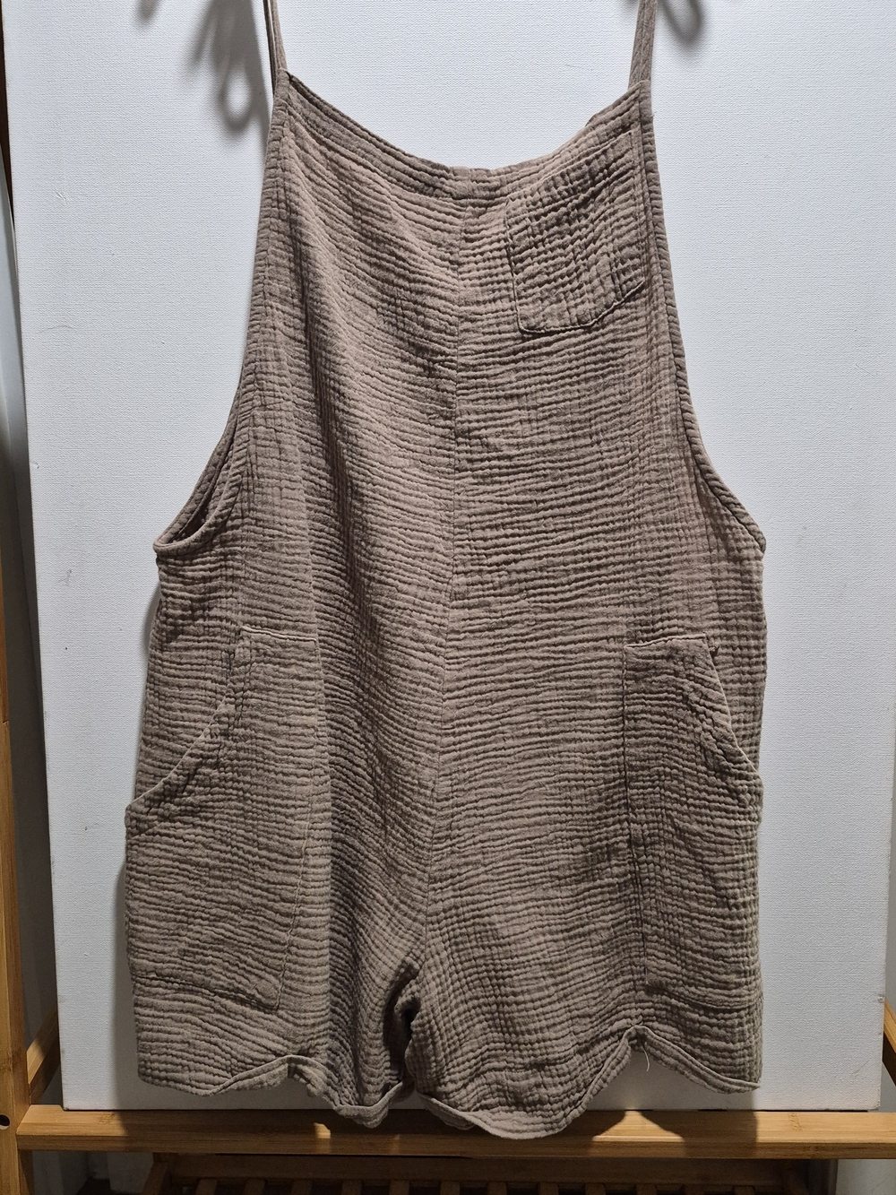 Taupe Cotton Gauze Romper Jumpsuit